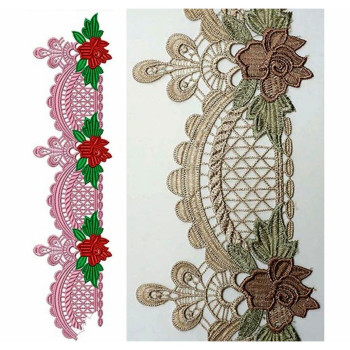 Ribbon With Red Flower Lace Design In Embroidery 24275