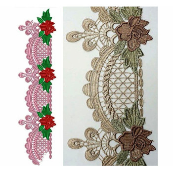 Ribbon With Red Flower Lace Design In Embroidery 24275