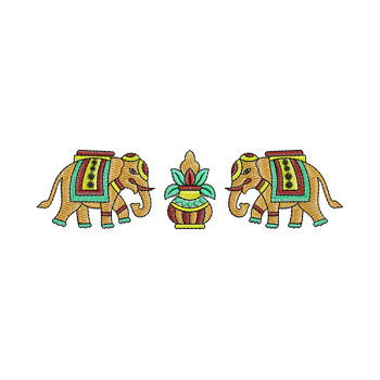 Elephants Kalash Embroidery For Traditional Bag
