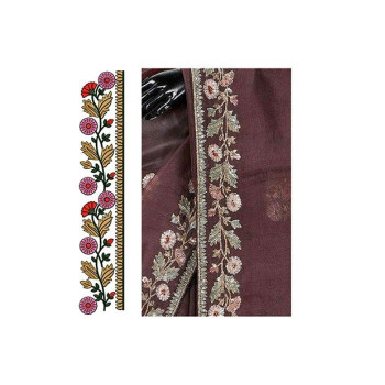 Pink Flower Vine Plant Lace Design In Embroidery 24283