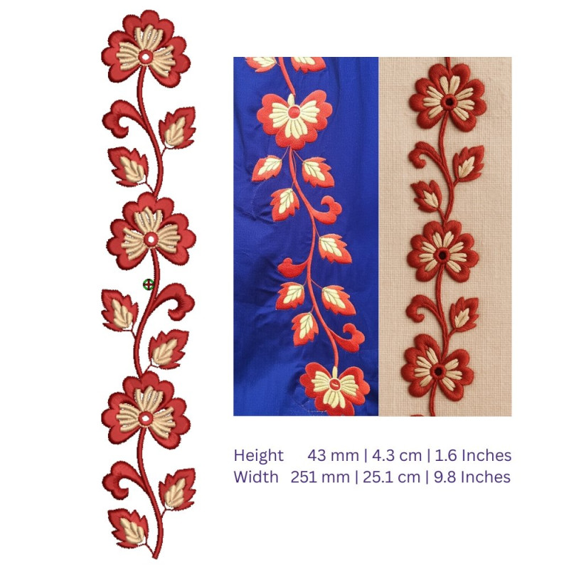 Elegant Red Floral Stem Machine Embroidery Design - Digital File