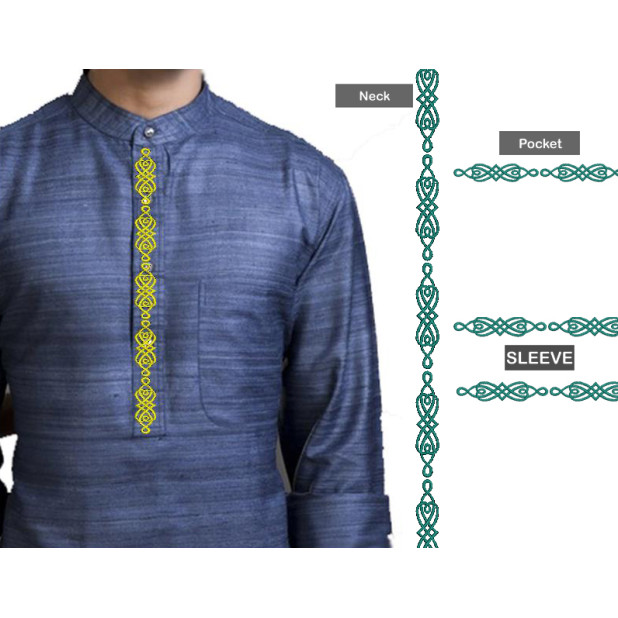 New Placket Mens Neck Embroidery Design 25470