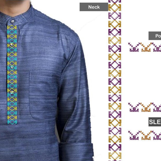 Nigerian Style Placket Neck Embroidery Design 25468