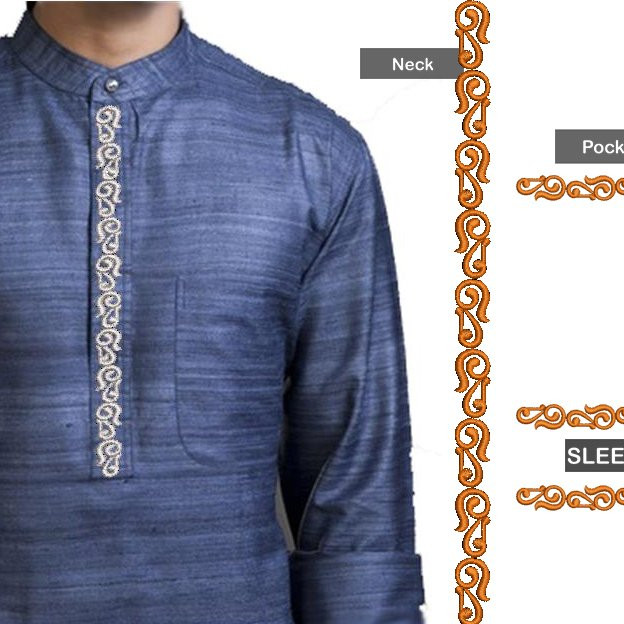 Orange Thread Placket Mens Neck Embroidery Design 25466