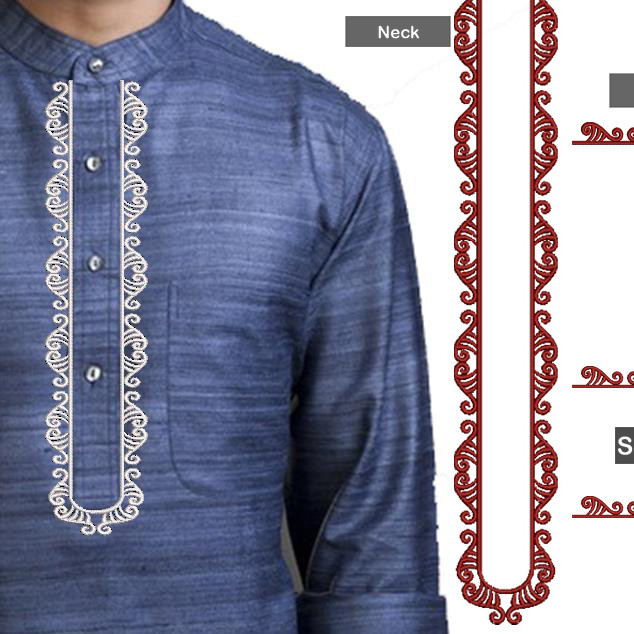 Placket Mens Neck Embroidery Design 25474