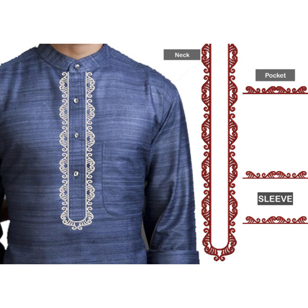 Placket Mens Neck Embroidery Design 25474