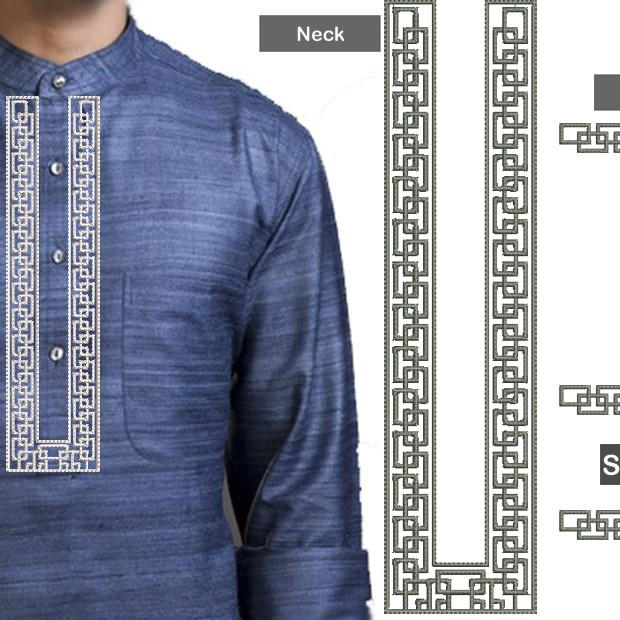 Unique Style Placket Mens Neck Embroidery Design 25471