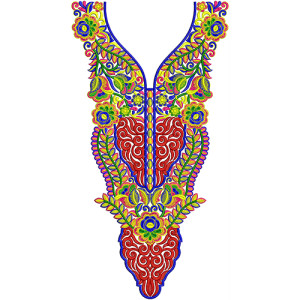 Vintage Hippie Floral Neck Embroidery Design