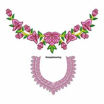 Floral Neckline Garland with Stylized Border Embroidery Design