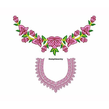 Floral Neckline Garland with Stylized Border Embroidery Design