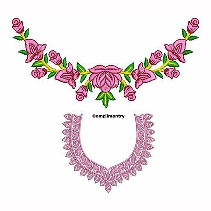 Floral Neckline Garland with Stylized Border Embroidery Design