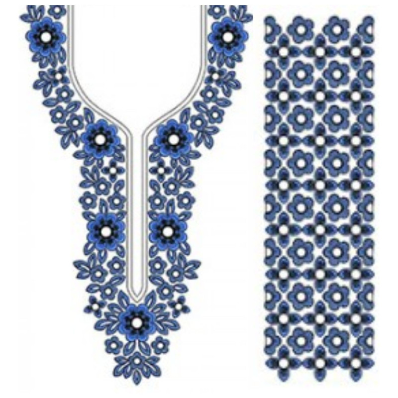 Big Flower With Leaf Neck Embroidery Design