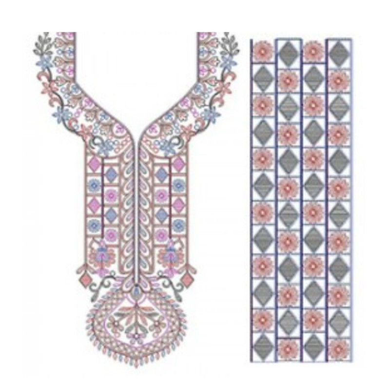 Colorful Chain Stitch Neck Embroidery Design