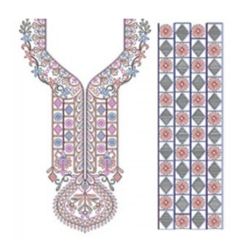 Colorful Chain Stitch Neck Embroidery Design