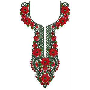 Red Flora Flat Cording Neck Embroidery Design