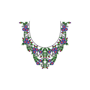 Triplets Flower Bunch Neck Embroidery Design