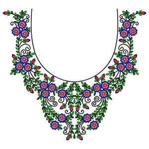 Triplets Flower Bunch Neck Embroidery Design