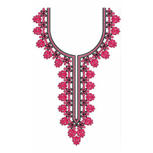 Triplets Leaf Bunch Neck Embroidery Design