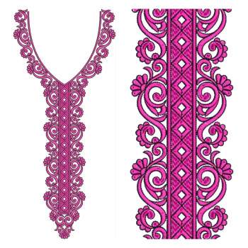 Ornate Lines In Neck Embroidery Design