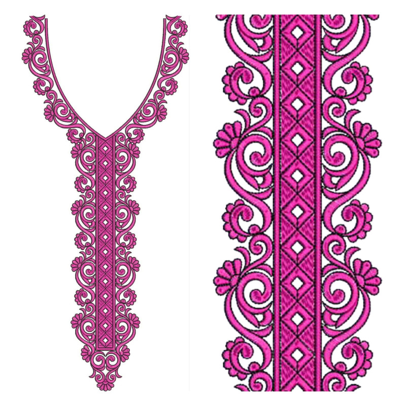 Ornate Lines In Neck Embroidery Design
