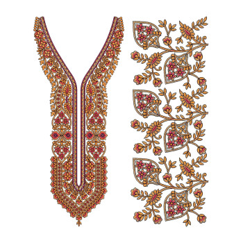 Kashmiri flower Neck Embroidery Design