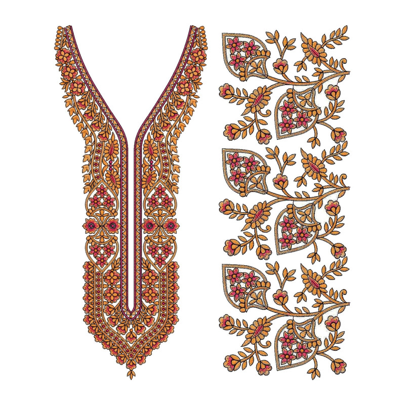 Kashmiri flower Neck Embroidery Design