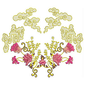 Pink Lily Flowers Neck Embroidery Design