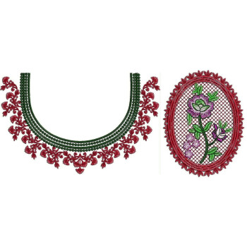 Trailing Leaf And Flowers Neck Embroidery Design