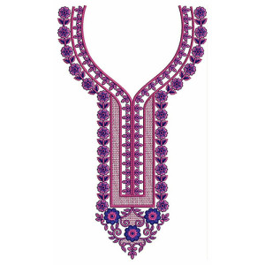 Lavender Cosmos Flowers Neck Embroidery Design