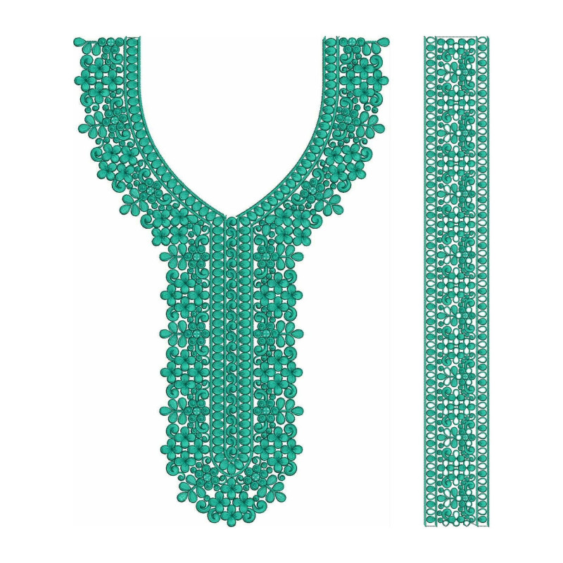 Spiral Lined Simple Neck Embroidery Design