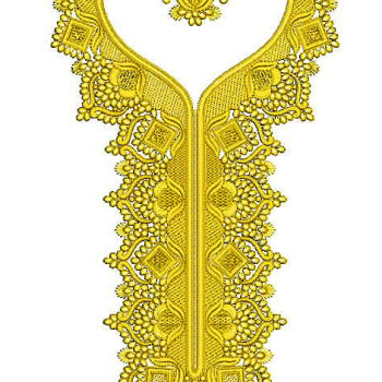 Ornate Golden Blossom Neckline Embroidery Design