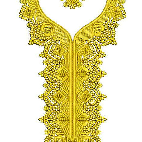 Ornate Golden Blossom Neckline Embroidery Design