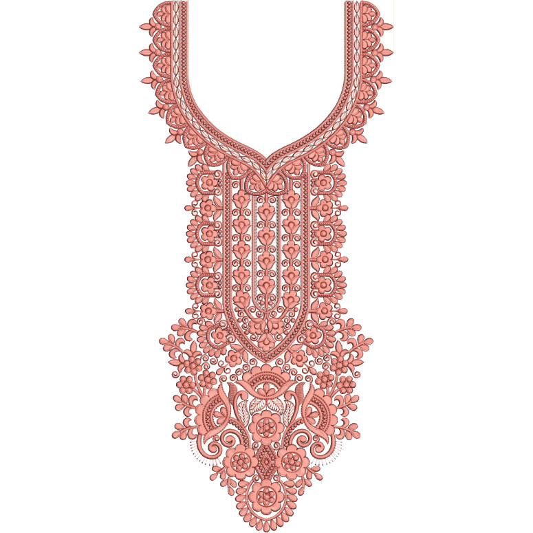 Peach Petal Plume Neck Embroidery Design