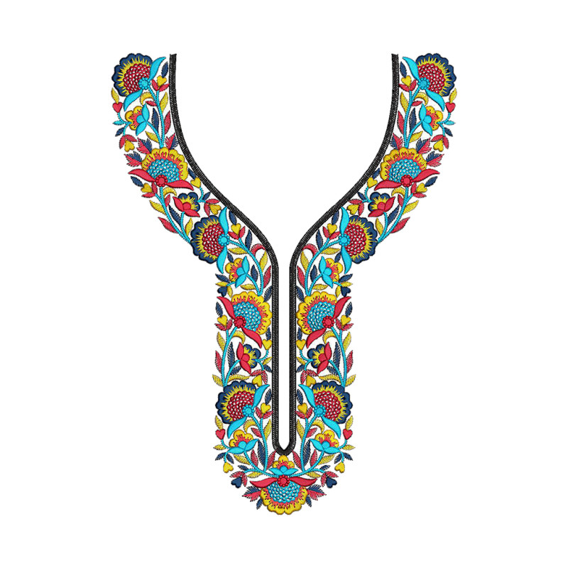 Beautiful Flower Neck Embroidery Design