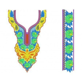 Silk Crepe Kaftan Neck & Border Embroidery Design