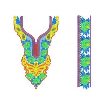 Silk Crepe Kaftan Neck & Border Embroidery Design