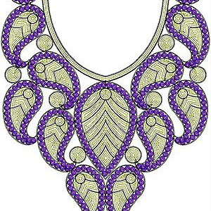 Paisley Designer Neck Sequins Cording Embroidery Design