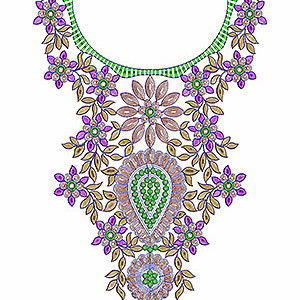 Floral Leaf Pattern Cording  Neck Design