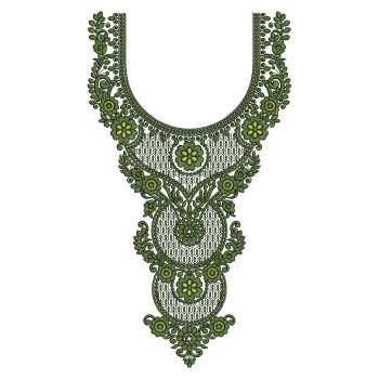 Ornate Baroque Floral Neckline Embroidery Design