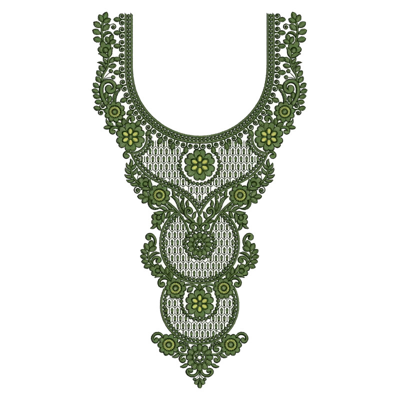 Ornate Baroque Floral Neckline Embroidery Design