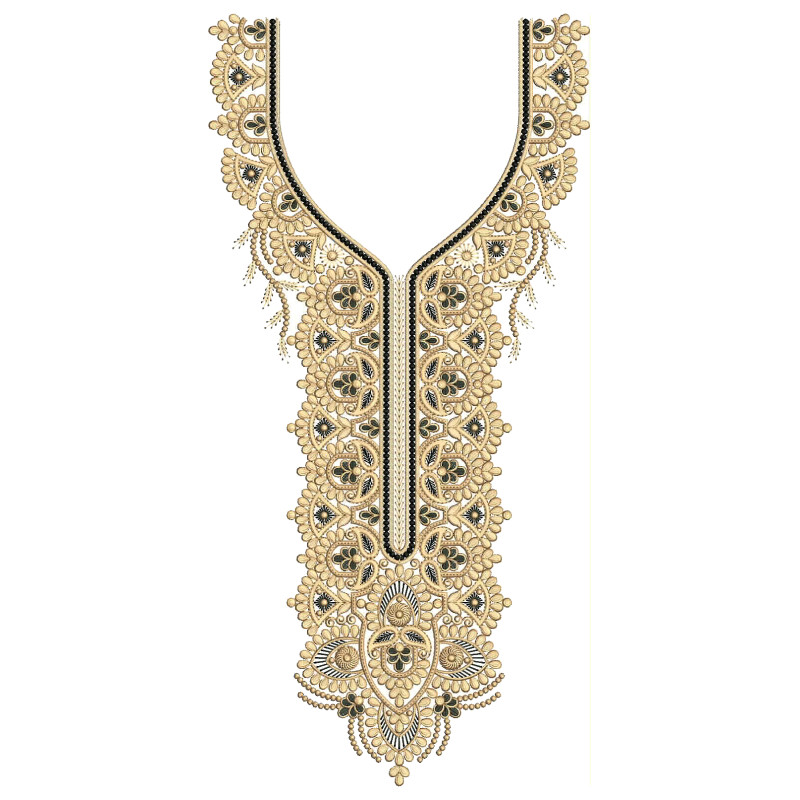 Ivory Trellis Neck Embroidery Design