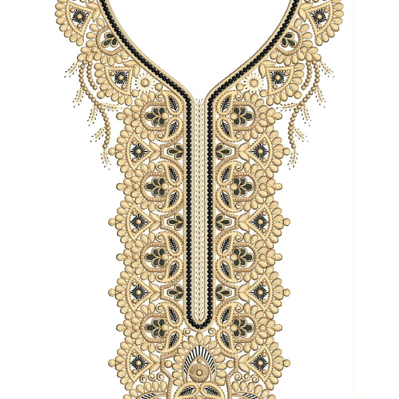 Ivory Trellis Neck Embroidery Design