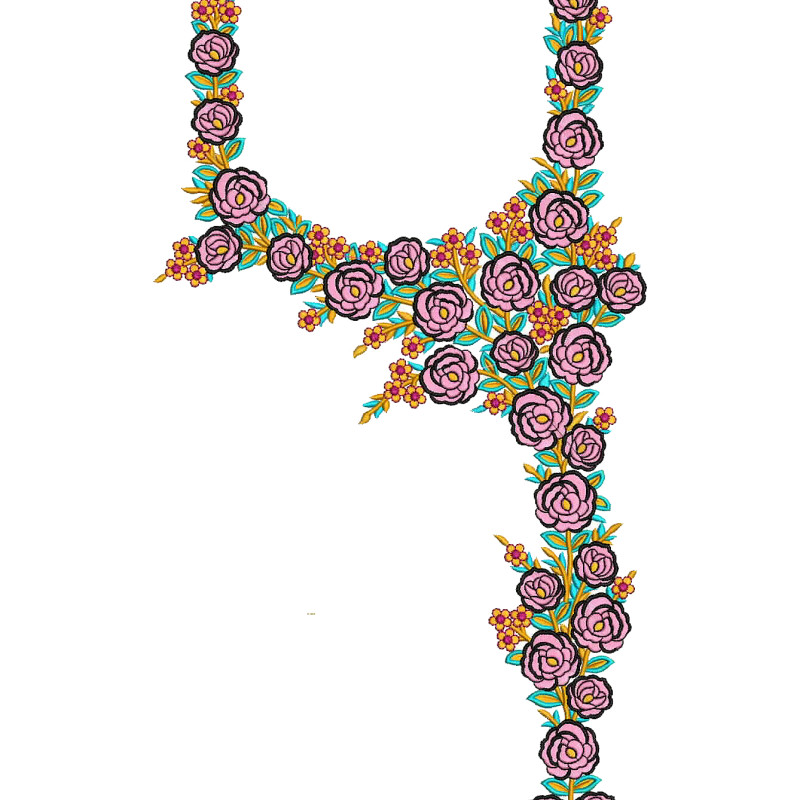 Spring Swirl Neck Embroidery Design