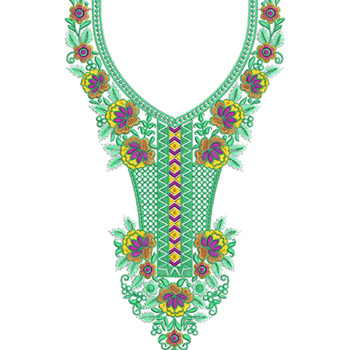 Neon Bloom Neck Embroidery Design