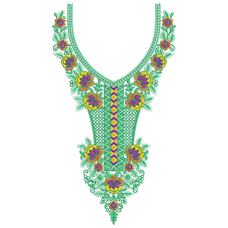 Neon Bloom Neck Embroidery Design
