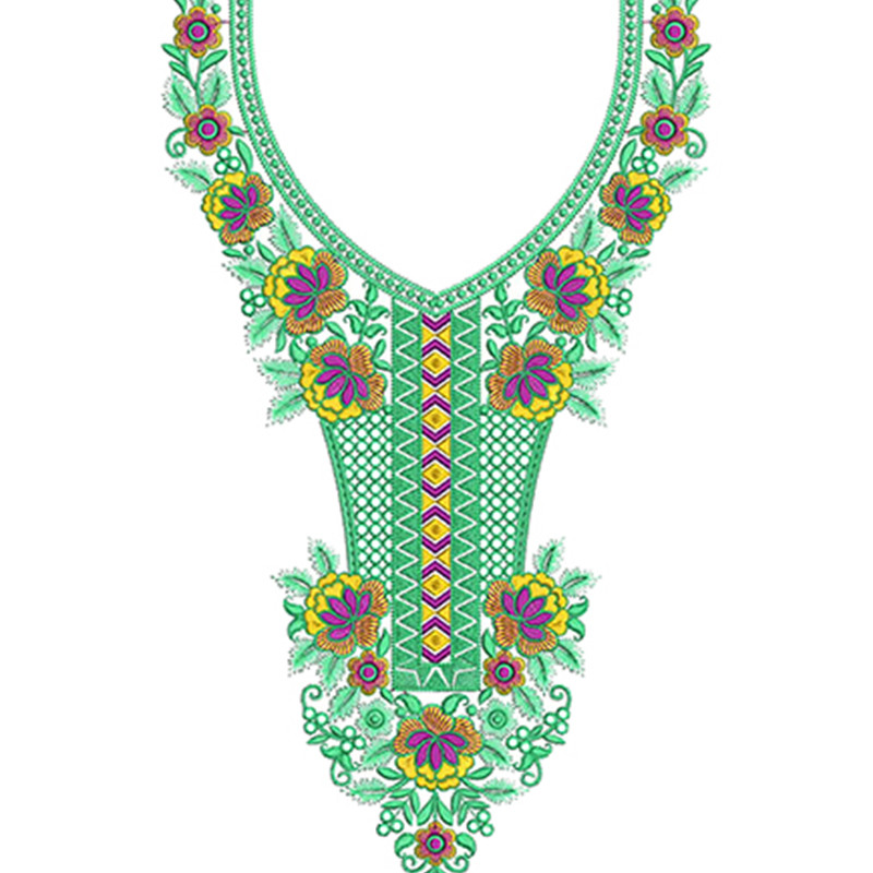 Neon Bloom Neck Embroidery Design