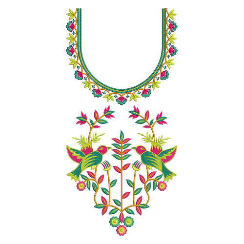 Beautiful Bird Embroidery Neck Design