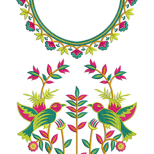 Beautiful Bird Embroidery Neck Design