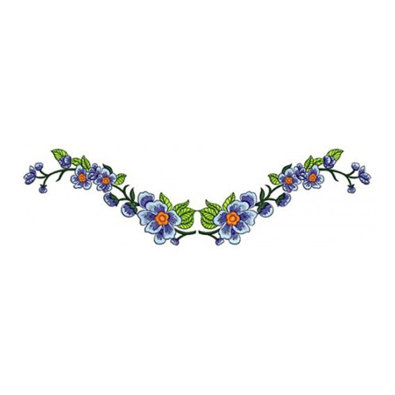 Elegant Blue Floral Neck Embroidery Design