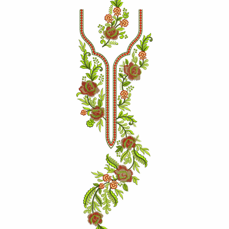 Classical Floral Neckline Cascade Embroidery Design